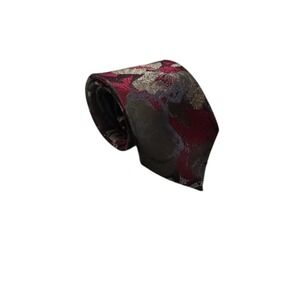 Vintage Wembley WemSilk Tie Floral Jacquard Burgundy Olive Botanical Made in USA